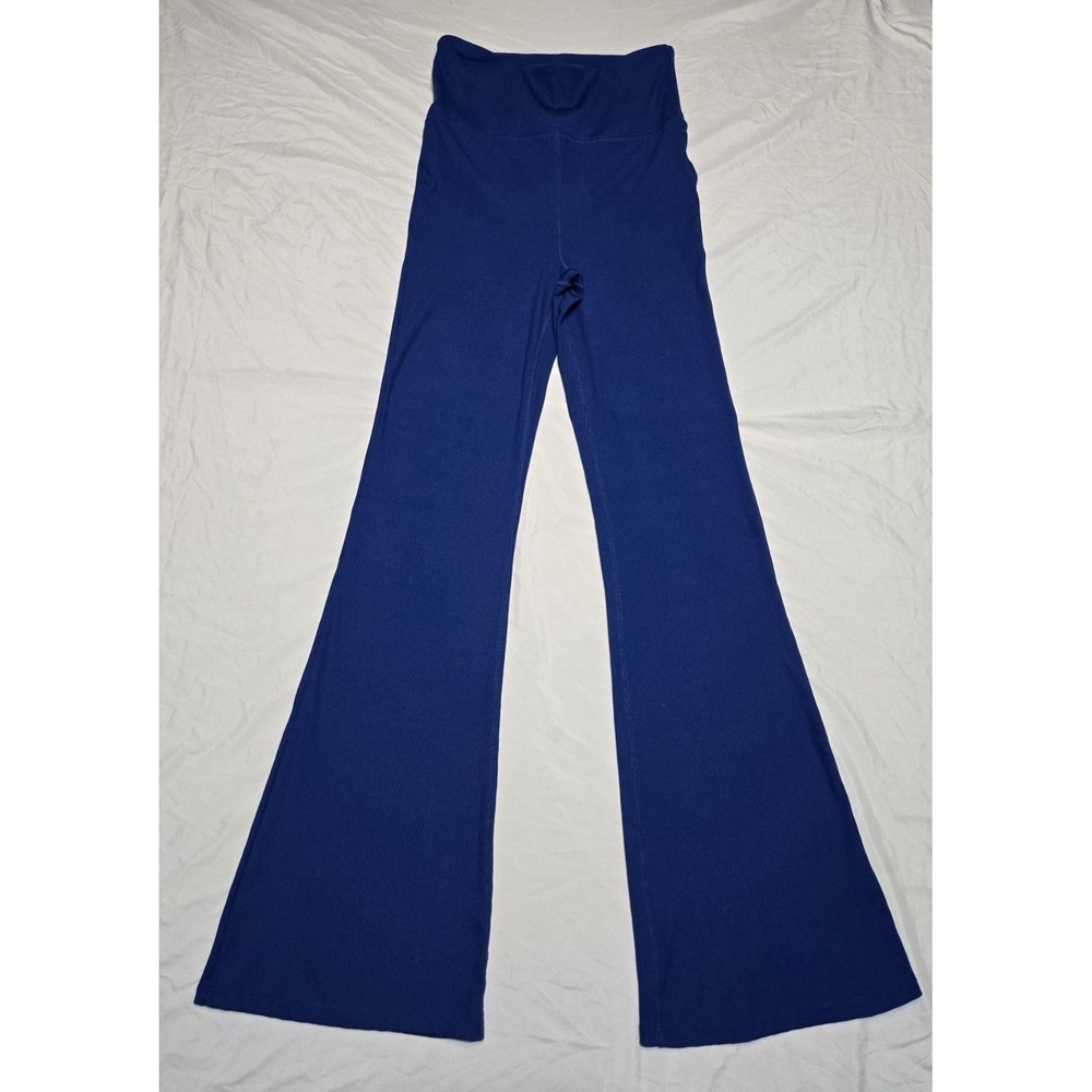 Balance Collection Ribbed Flared Wide Leg Leggings Blue Medium Stretch Yoga
